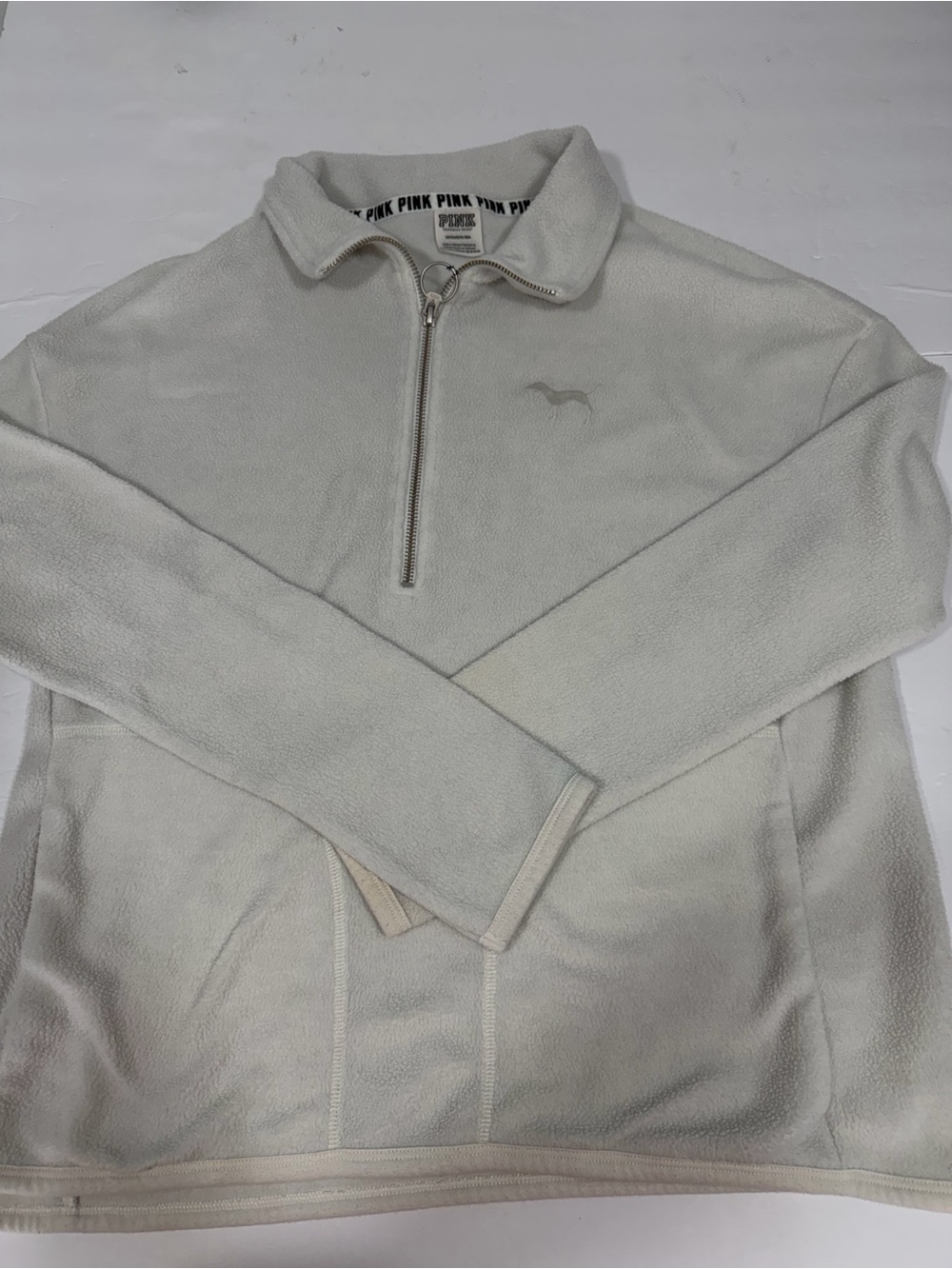 PINK Victoria's Secret women’s small Light Cream Half-Zip Fleece Pullover